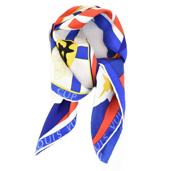 LOUIS VUITTON "Cup 2000": Multicolor, 100% Sik Logo Scarf/Foulard 27" x 27" (mq) - Picture 2 of 7